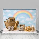 Aperturee - Aperturee Cartoon Noahs Ark Rainbow Sky Cake Smash Backdrop